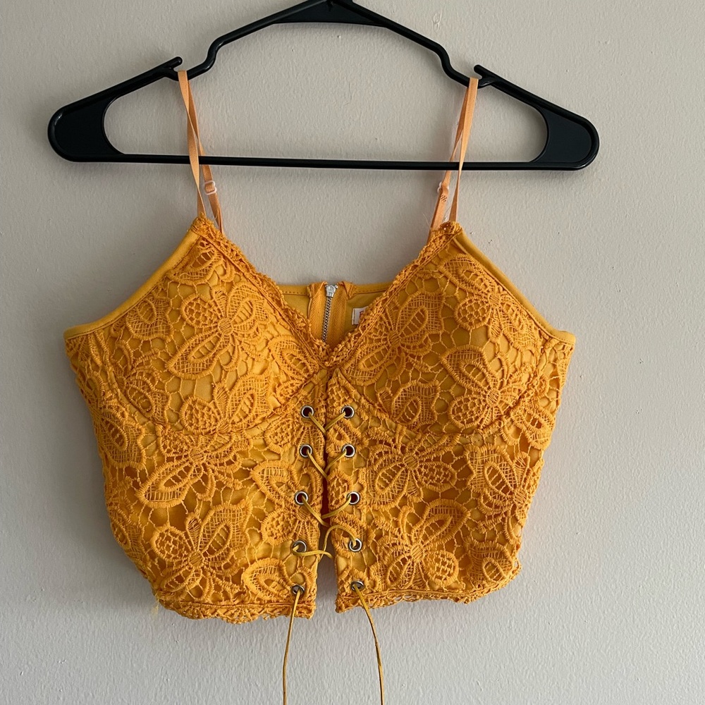 Yellow Lace Crop Top